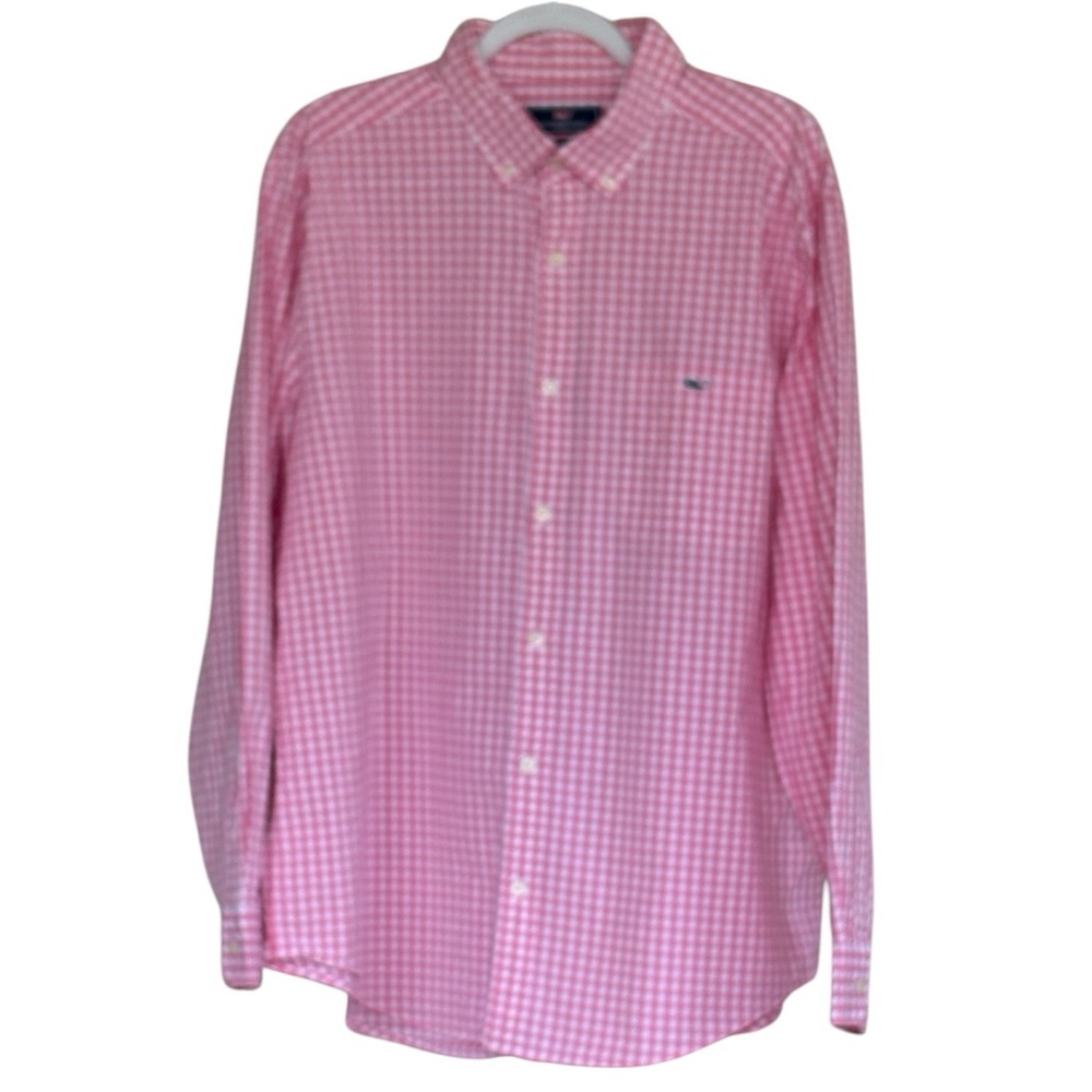 Vineyard Vines Pink Checkered Print Classic Fit Tucker Button Down Shirt Size XL
